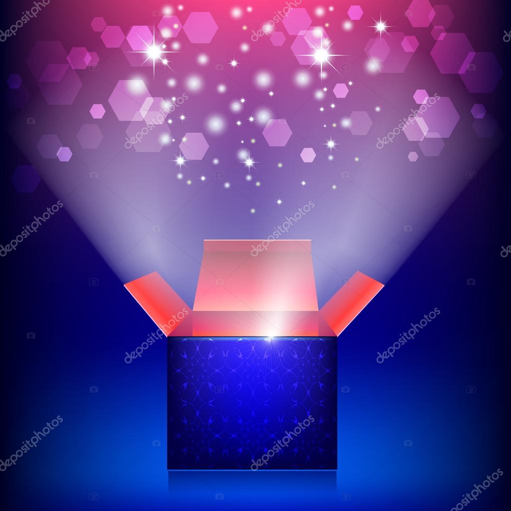 Gift Box Confetti Explosion. Magic Open Surprise Gift Box Package