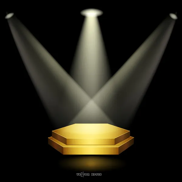 Golden podium floodlighting — Stock Vector