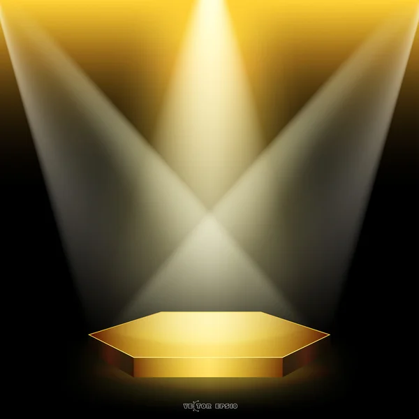 Gouden podium verlichting — Stockvector