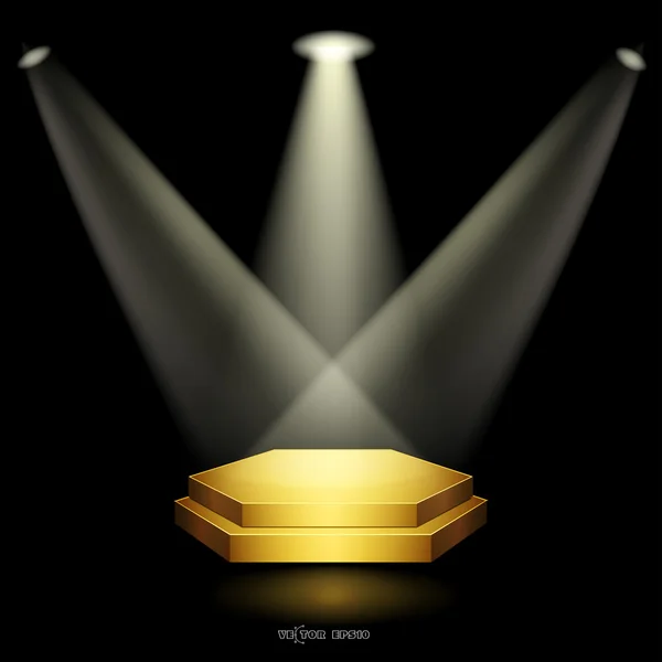 Iluminação de inundação pódio dourado — Vetor de Stock