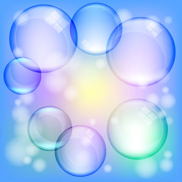 Soap bubbles on blue — Stock Vector