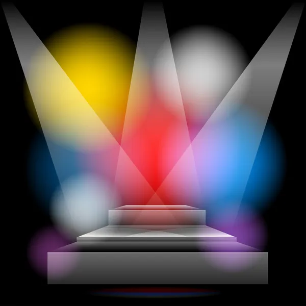 Podium brillamment éclairé avec des lumières colorées — Image vectorielle