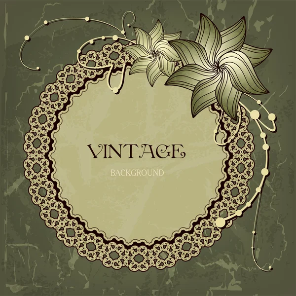 Openwork frame on vintage background with flowers — Stock Vector