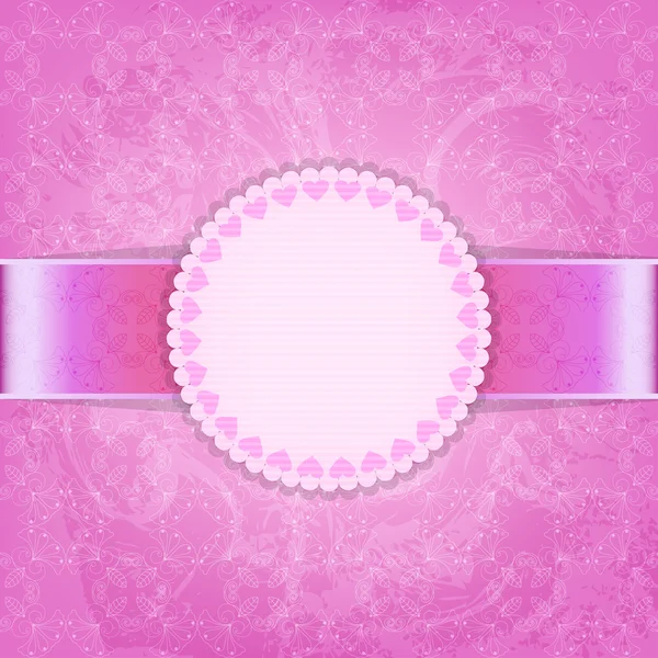 Fondo rosa con marco y cinta de satén — Vector de stock