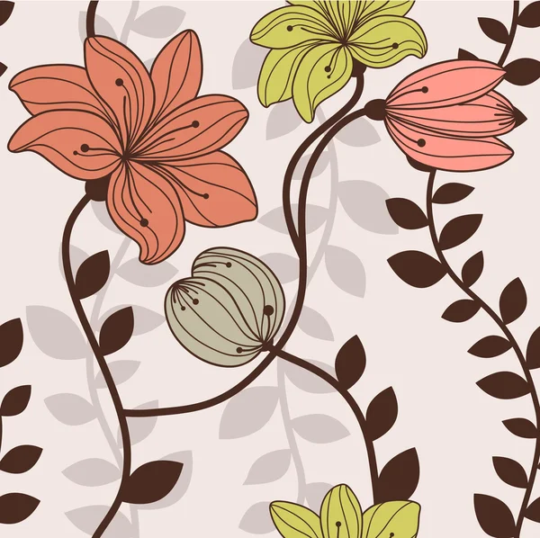 Patrón sin costuras con hojas y flores — Vector de stock
