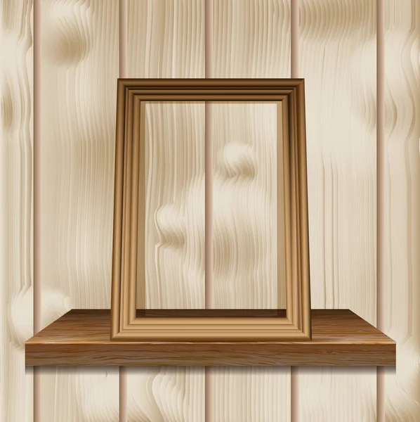 Houten frame op een plat tegen de muur van licht hout. — Stockvector