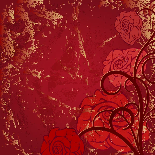 Bella vignetta d'angolo con rose rosse sul vecchio sfondo . — Vettoriale Stock