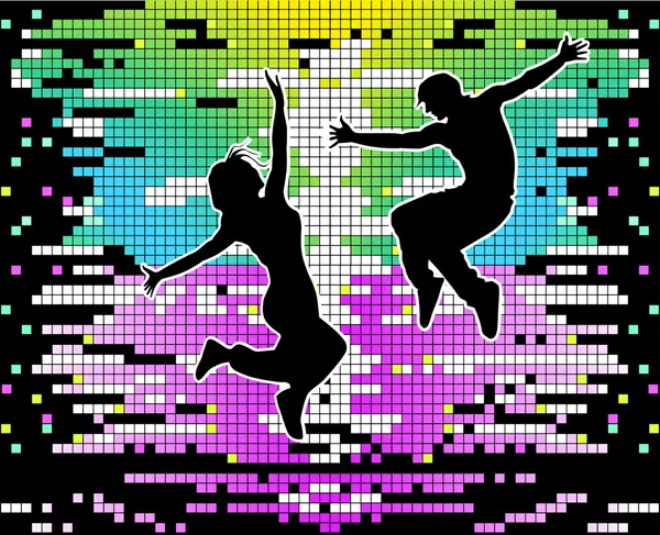 Chico y chica saltando, parkour, bailando — Vector de stock