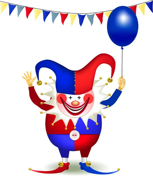 Веселый клоун с воздушным шаром — стоковый вектор