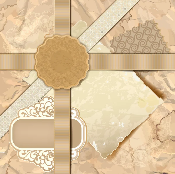 Un conjunto de artículos vintage, una colección de papel viejo, scrapbooking — Vector de stock