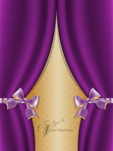 Luxury purple curtain tied ribbons, holiday cards — Stock Vector