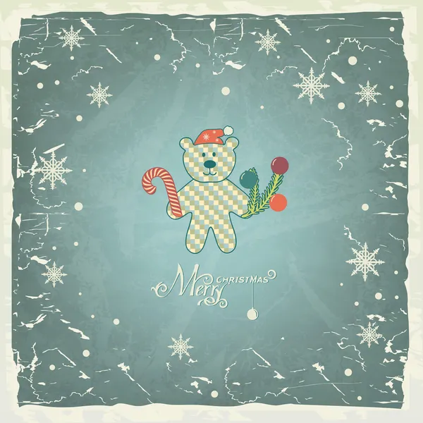 搞笑北极熊在圣诞老人帽子复古背景，圣诞卡片上. — 图库矢量图片#