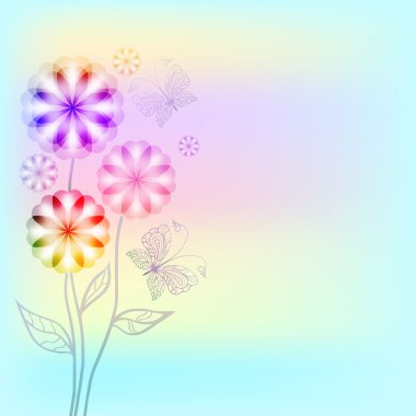 buket çiçek kelebekler üzerinde açık renkli suluboya ile