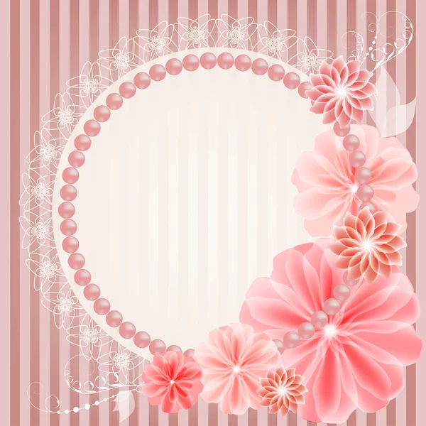 Hermosa tarjeta de boda con encaje, flores y perlas — Archivo Imágenes Vectoriales