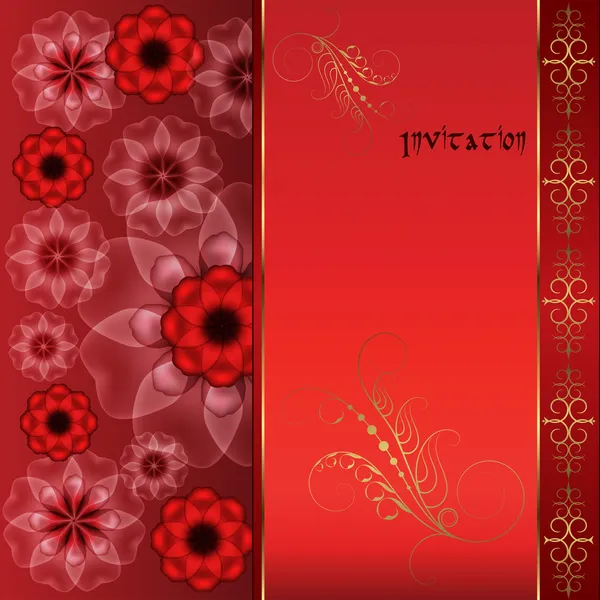 Sfondo orientale rosso con fiori e oro . — Vettoriale Stock