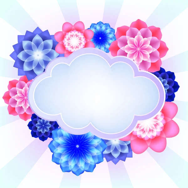 Illustration vectorielle de fleurs colorées et du nuage, il y a une place pour votre texte — Image vectorielle