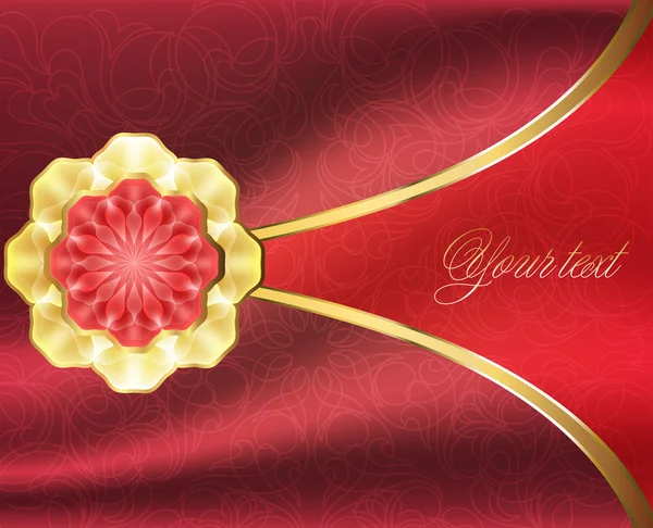 Elegant card with a gold brooch and fabric background — Stok Vektör