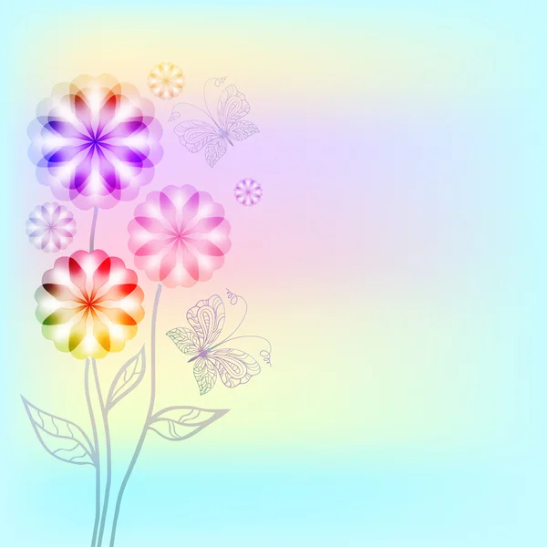 束光背景水彩蝴蝶与花 — 图库矢量图片
