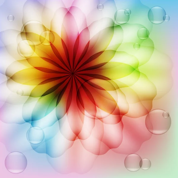 Fleur transparente sur fond aquarelle avec bulles de savon — Image vectorielle