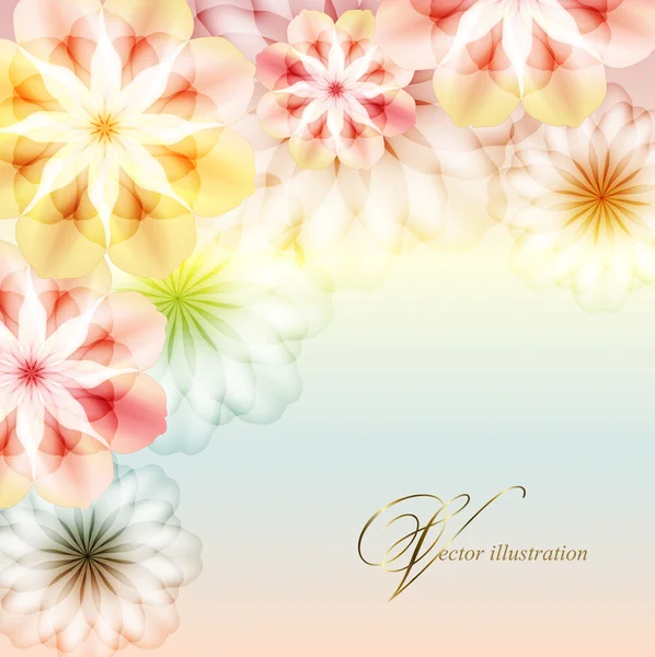 Zarter Hintergrund mit transparenten Blumen, Eckvignette — Stockvektor