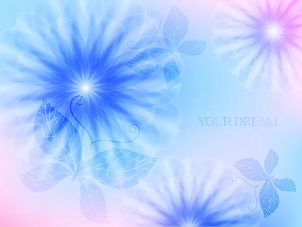 Fondo azul y rosa con mariposas y flores — Vector de stock