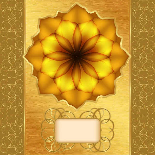 Tarjeta de felicitación con flor y borde dorado . — Vector de stock