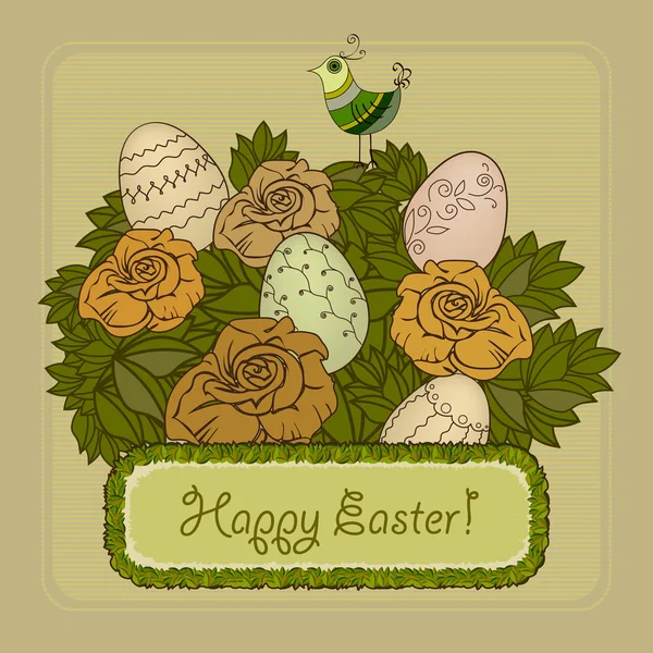 Vintage Easter card with roses and eggs — Stock Vector