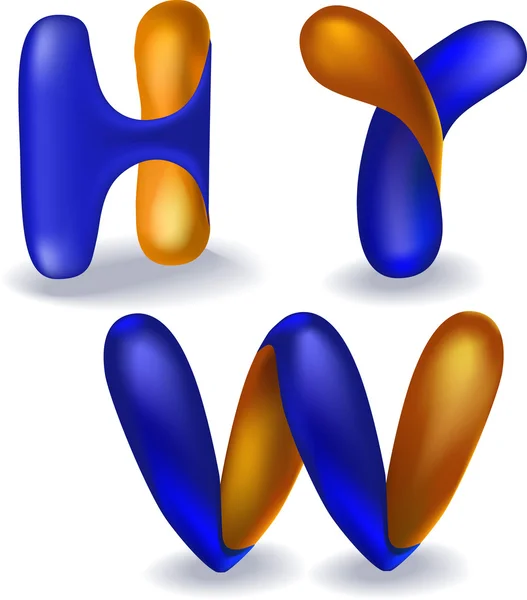 3d blue and orange letters 'h,y,w' — Stok Vektör