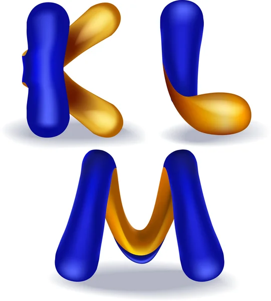 3d blue and orange letters 'k,l,m' — Stok Vektör