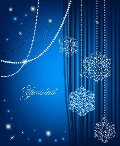 Beautiful Christmas background with curtain, snowflakes and tinsel — Stok Vektör