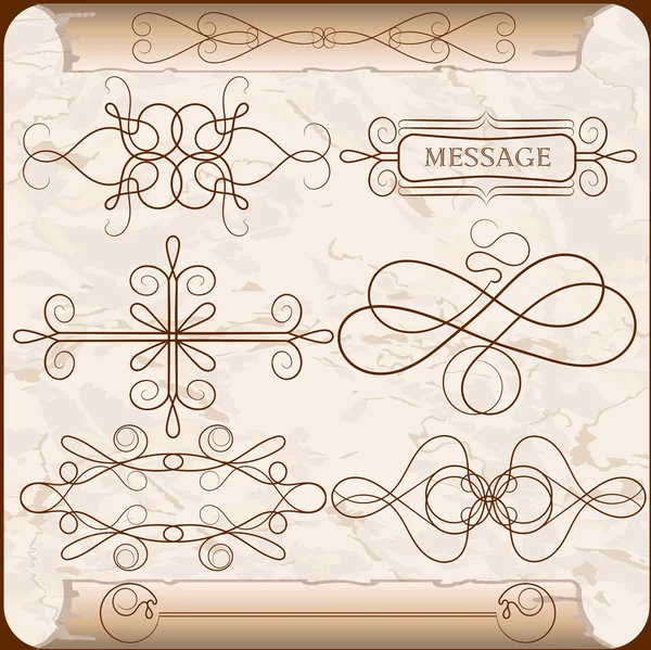 A set of calligraphic elements on the background of an old paper — Stock Vector