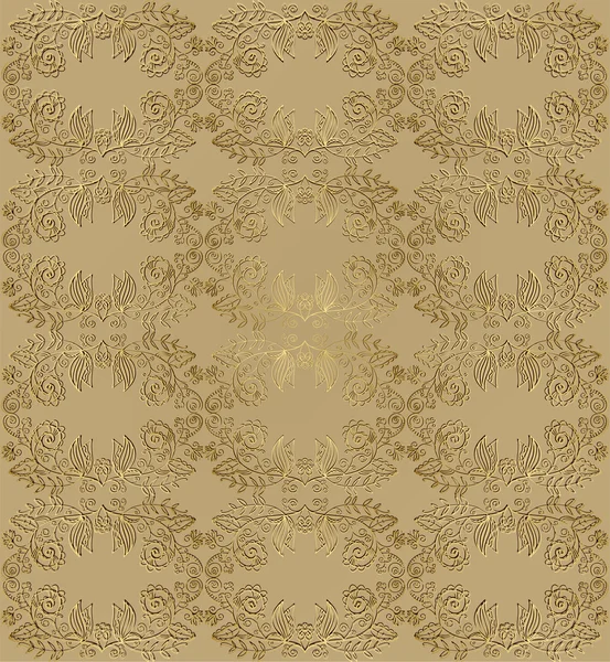 Patrón floral sin costuras con dorado — Archivo Imágenes Vectoriales