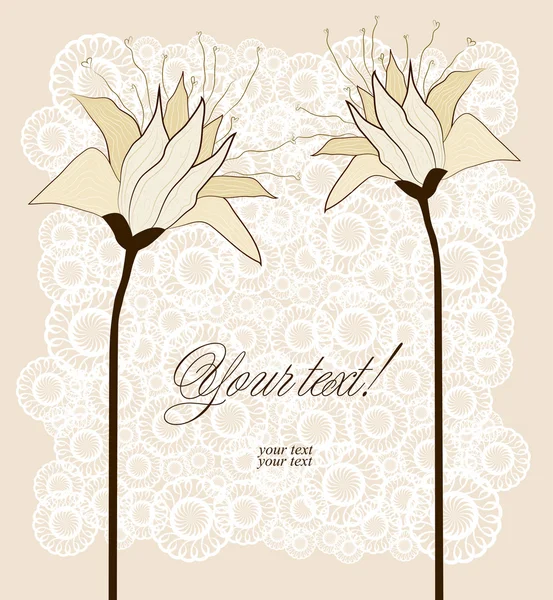 Postal vintage con flores, lirio, beige — Vector de stock