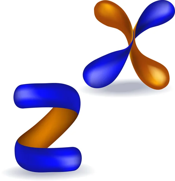 3D mavi ve turuncu harf z, x — Stok Vektör