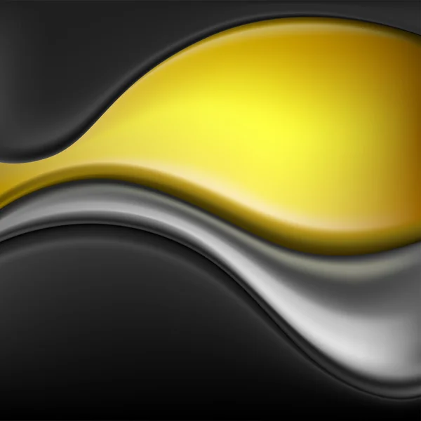 Fondo brillante de oro negro con ondas abstractas — Vector de stock