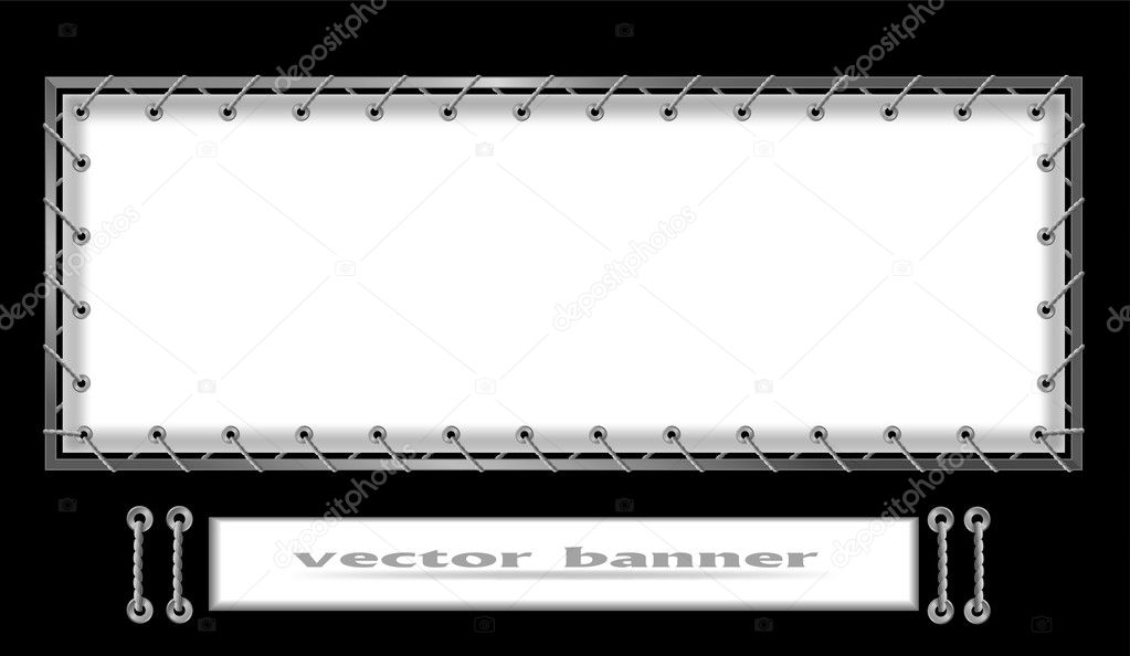 White banner strung on a metal frame