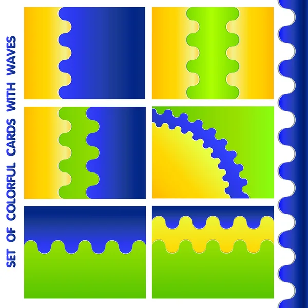 Conjunto de tarjetas de tres colores con ondas abstractas — Archivo Imágenes Vectoriales