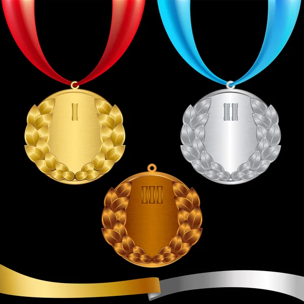 Gold, silver and bronze medals, a set of awards — Stock Vector