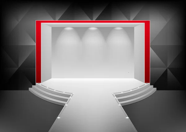 Scene with a podium and a staircase illuminated by a spotlight. — Stock Vector