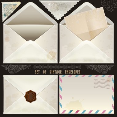 Set of vintage design elements and envelopes clipart
