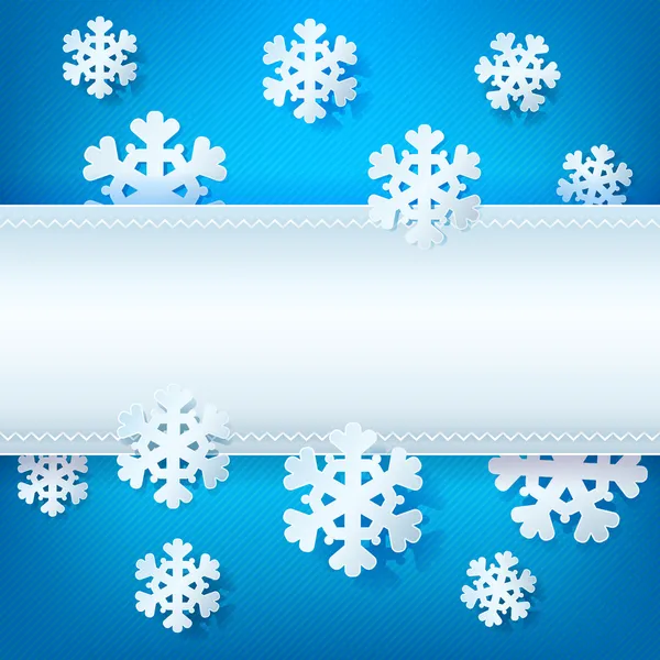 Blå julkort med pappers snöflingor. — Stock vektor