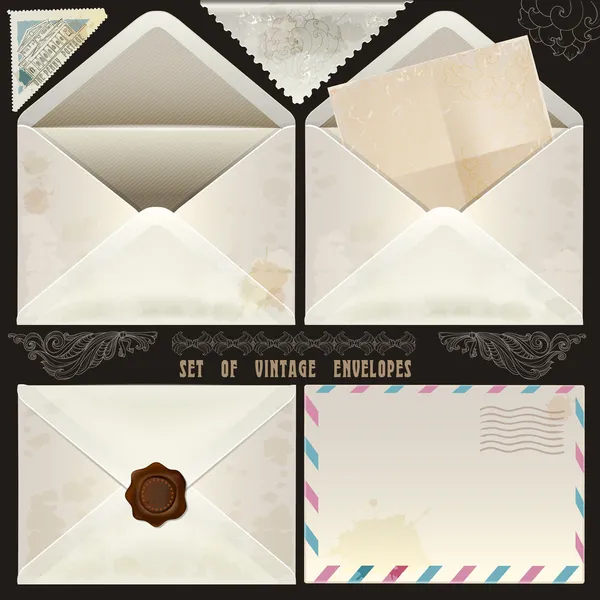 Set van vintage designelementen en enveloppen — Stockvector