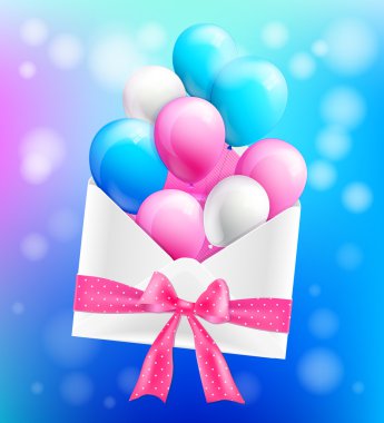 bağlı bir şerit ve renkli balonlar zarfı