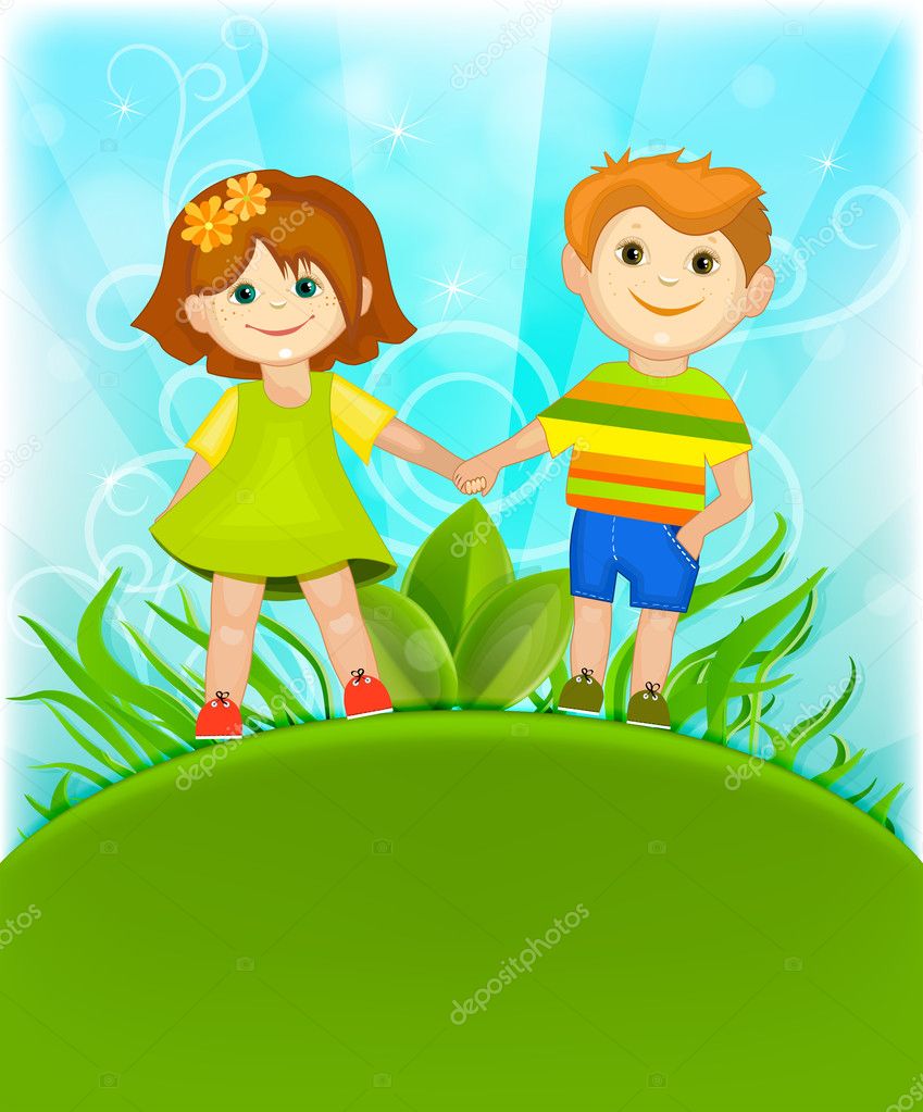 Boy And Girl Holding Hands Against The Blue Sky Stock Vector Image By C Dgem22