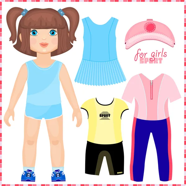 Paper doll with a set of sport clothes — Stock Vector