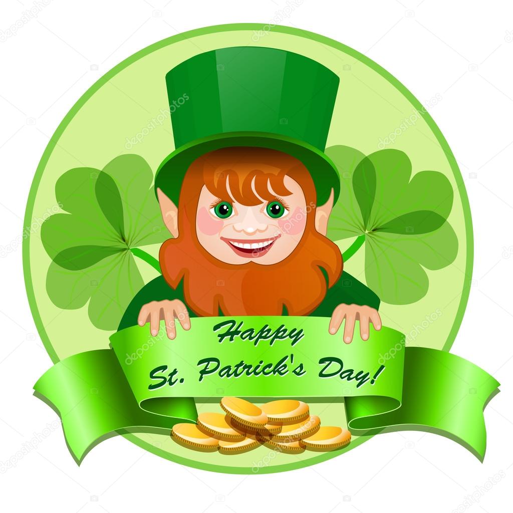 Alegre duende con Feliz Día de San Patricio Vector de