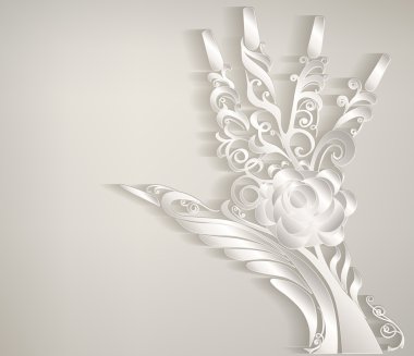 stilize palm. el oyma beyaz desenli kağıt.