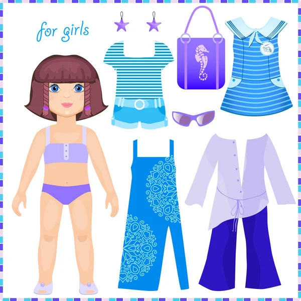 Paper doll with a set of clothes to stay — Stock Vector