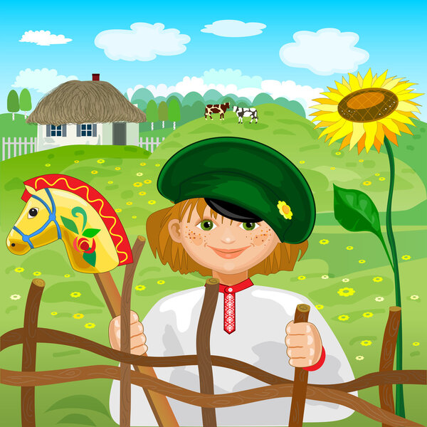 Мальчик с игрушечной лошадью
