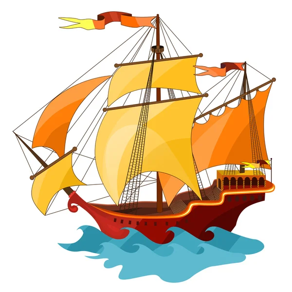 Barco de vela de dos mástiles . — Vector de stock